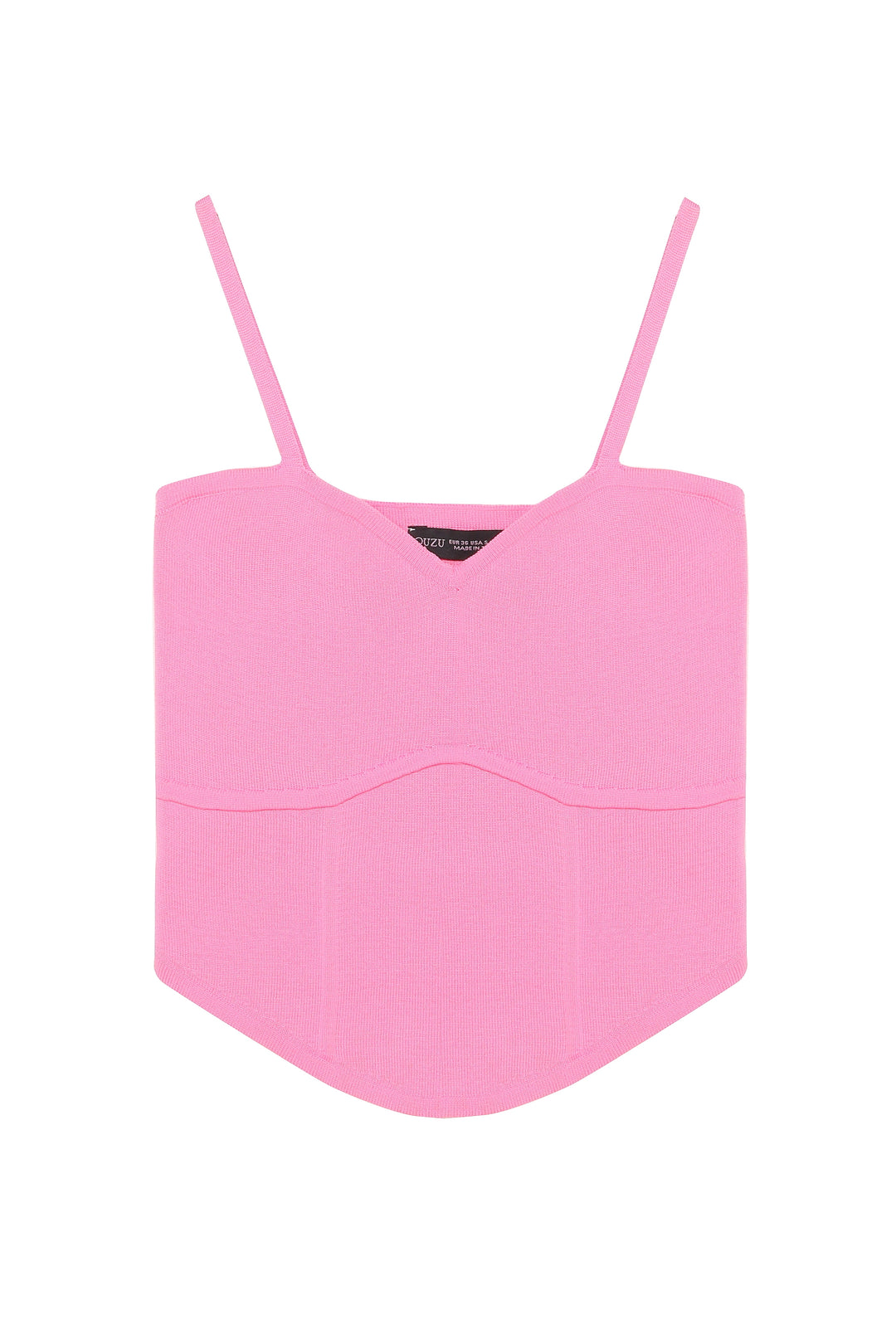 İnce Askılı Kalp Yaka Triko Pembe