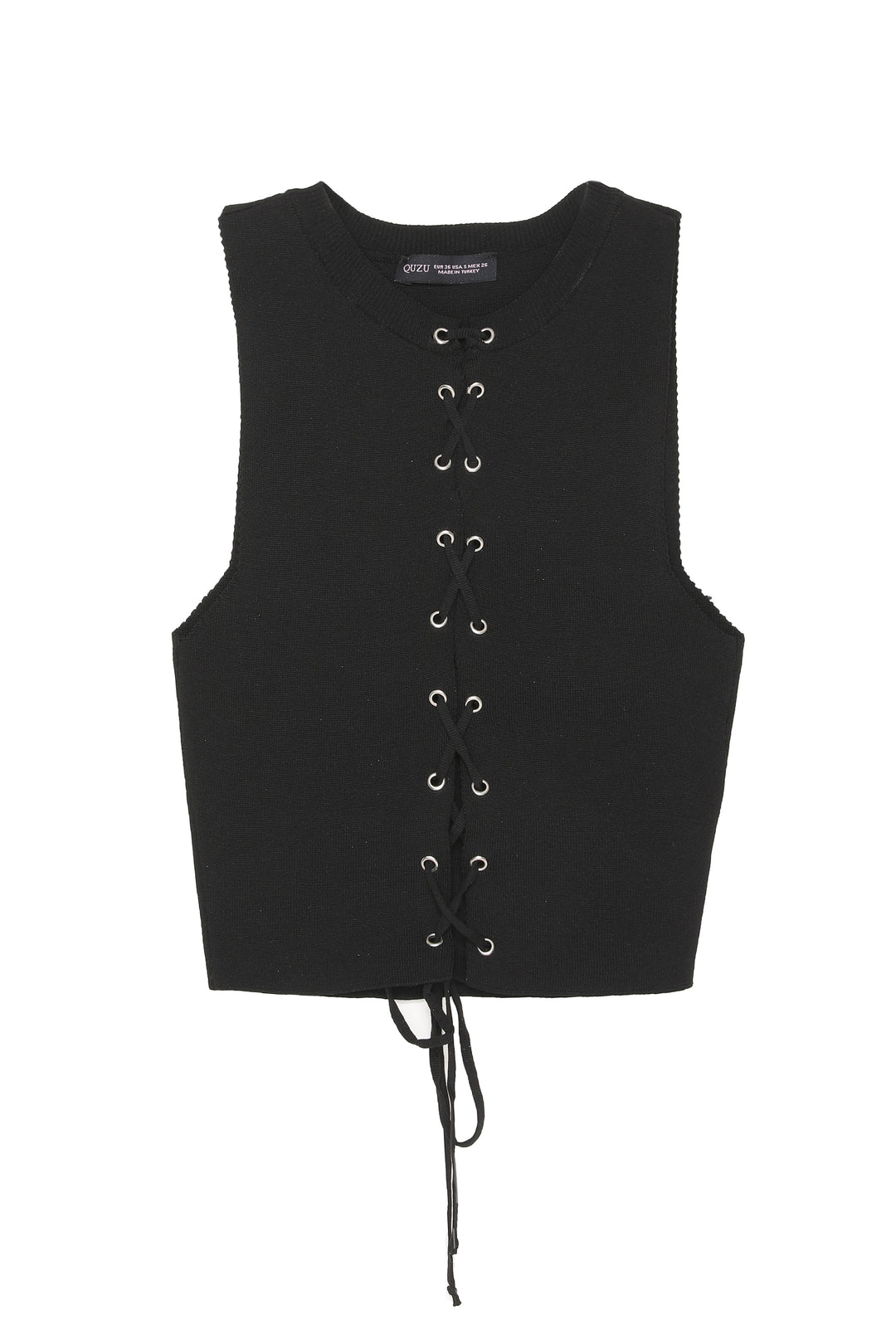 Kuş Gözü Bağlamalı Triko Siyah