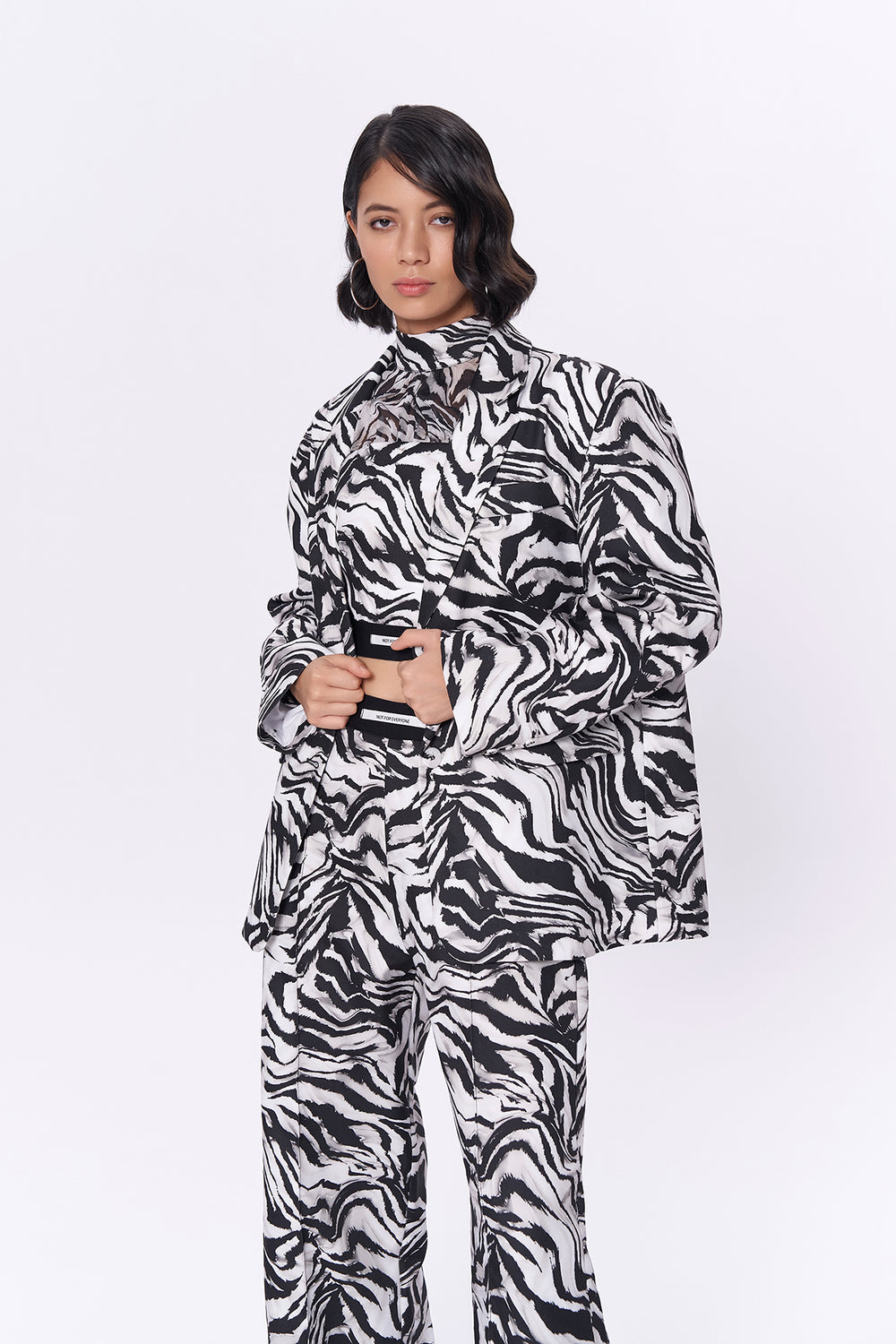 Zebra Desenli Oversize Blazer Ceket Siyah