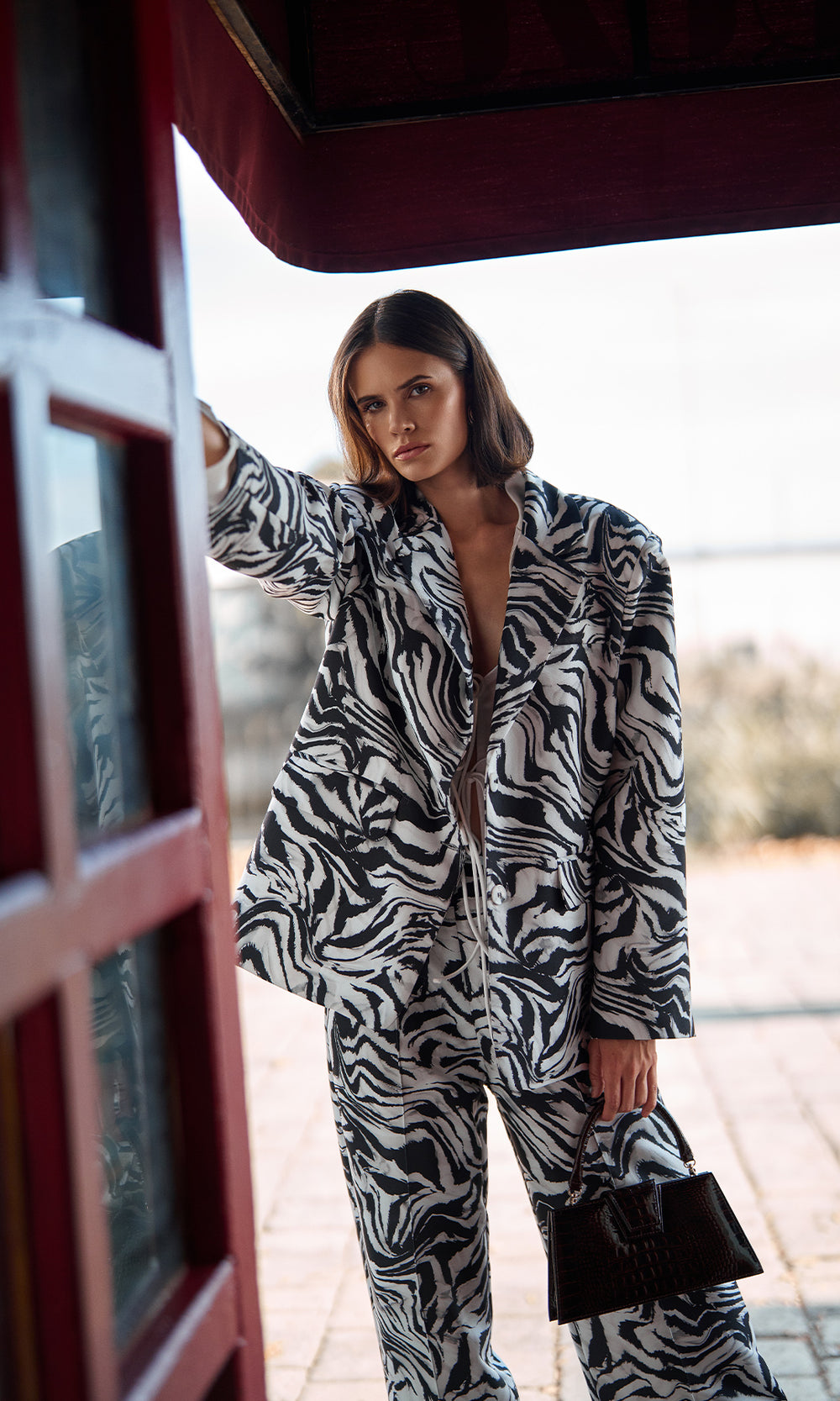 Zebra Desenli Oversize Blazer Ceket Siyah