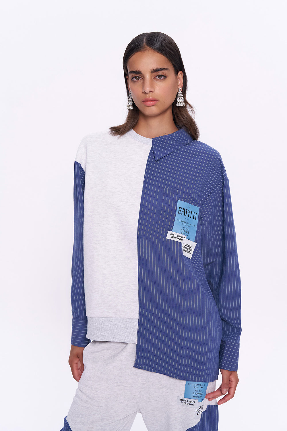 Çizgi Match Detaylı Sweatshirt Gri