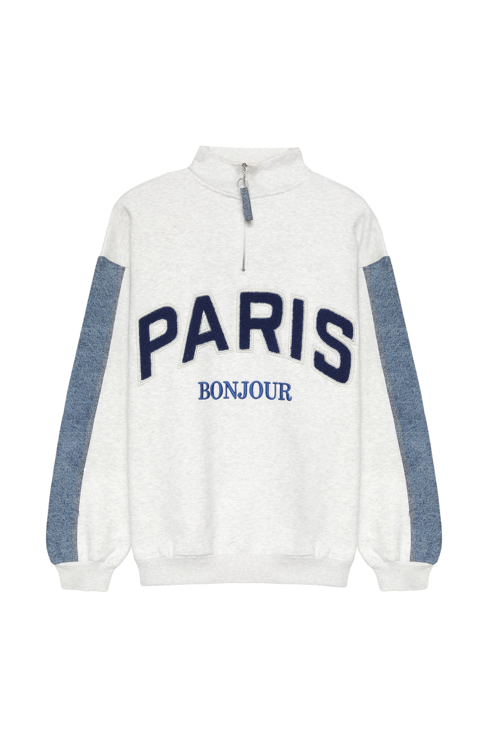 Paris Yazı Baskılı Fermuarlı Sweatshirt Gri