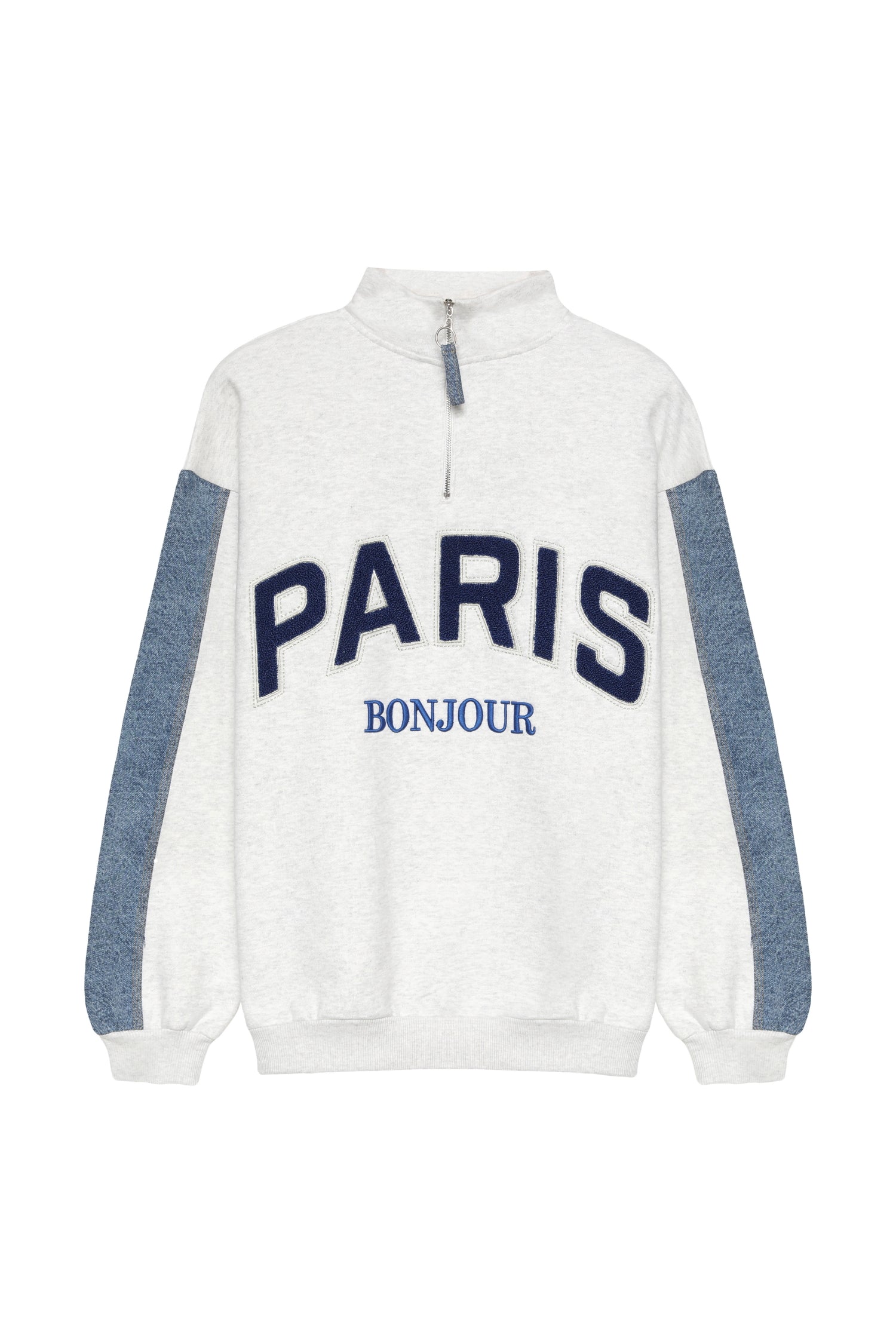 Paris Yazı Baskılı Fermuarlı Sweatshirt Gri