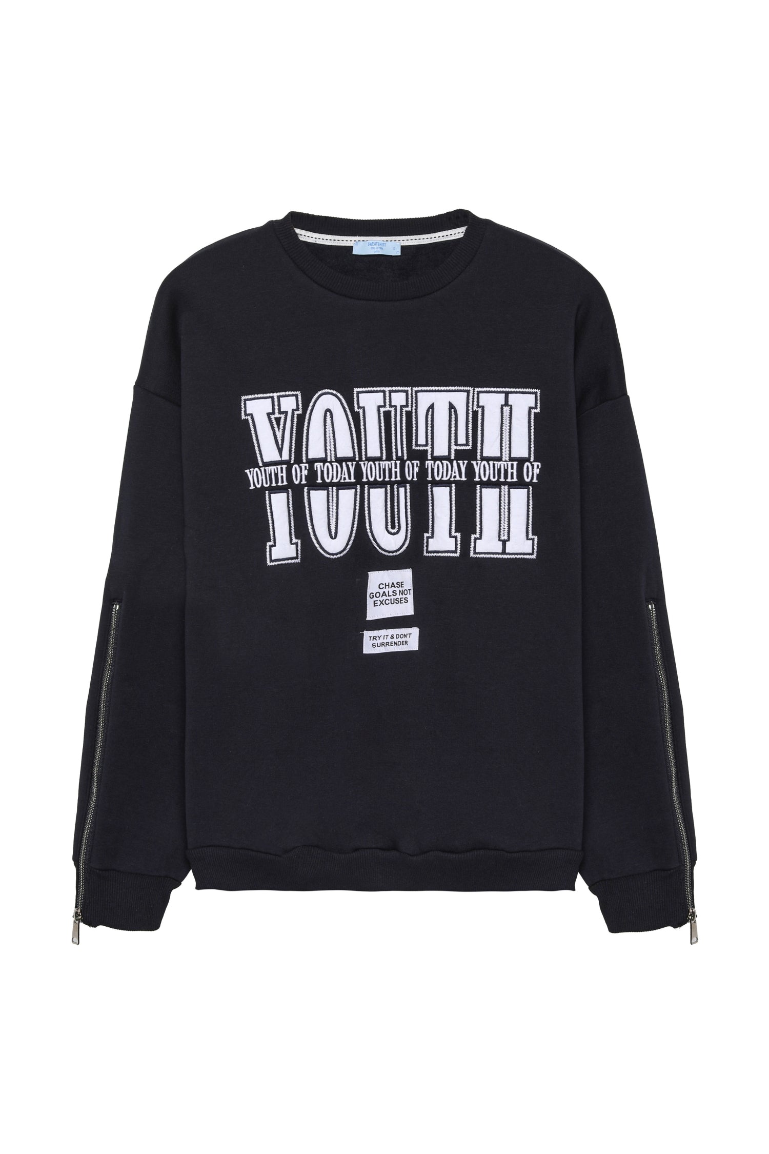 Kolu Fermuarlı Yazı Baskılı Oversize Sweatshirt Lacivert