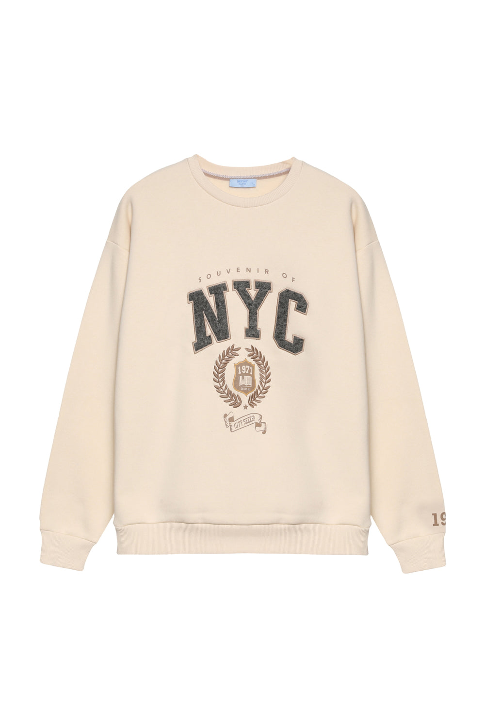 NYC Baskılı Sweatshirt Bej