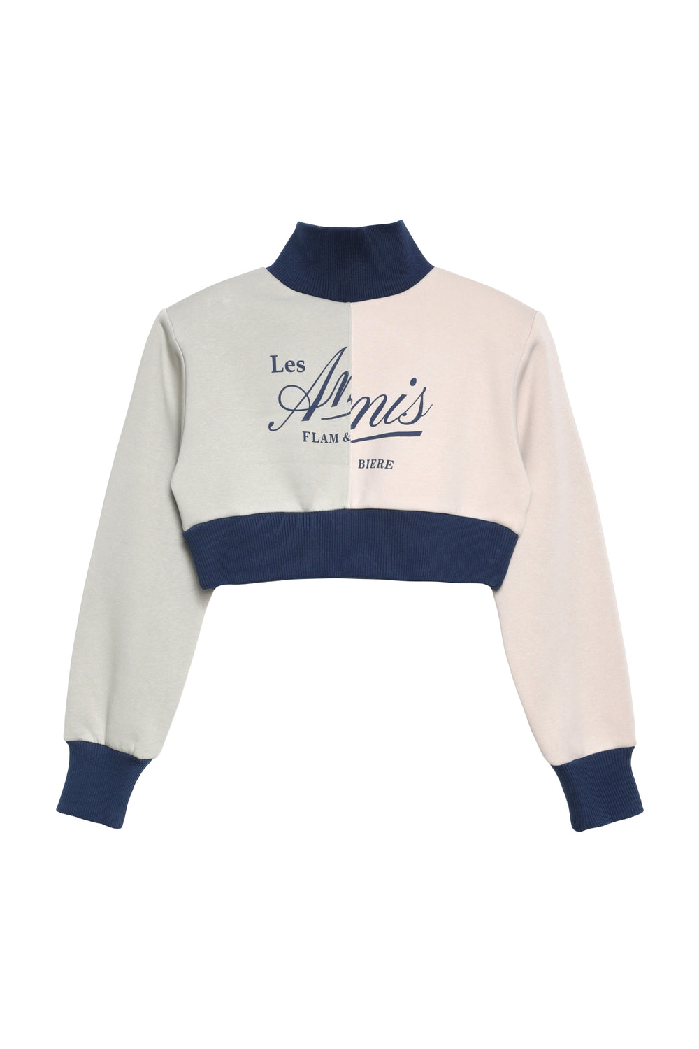 Dik Yaka Baskılı Crop Sweatshirt Bej