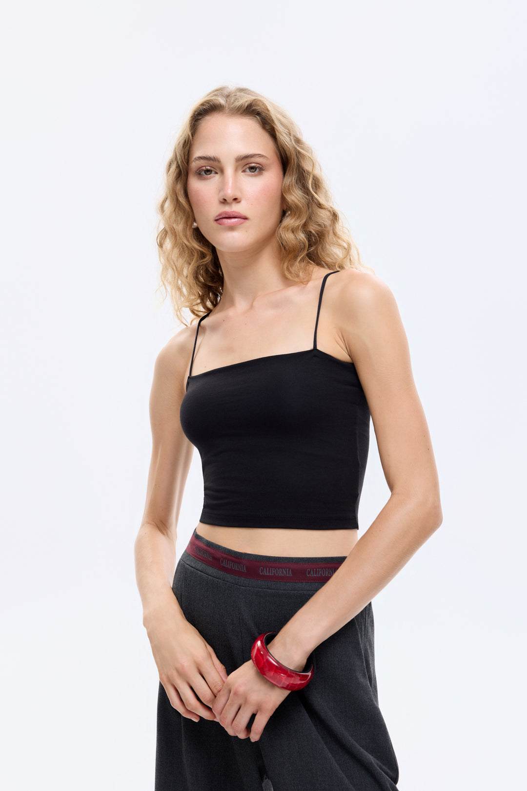 Askılı Crop Basic Atlet Siyah
