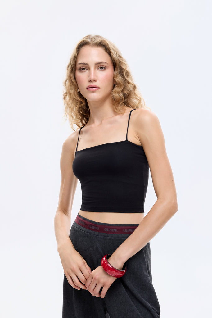 Askılı Crop Basic Atlet Siyah