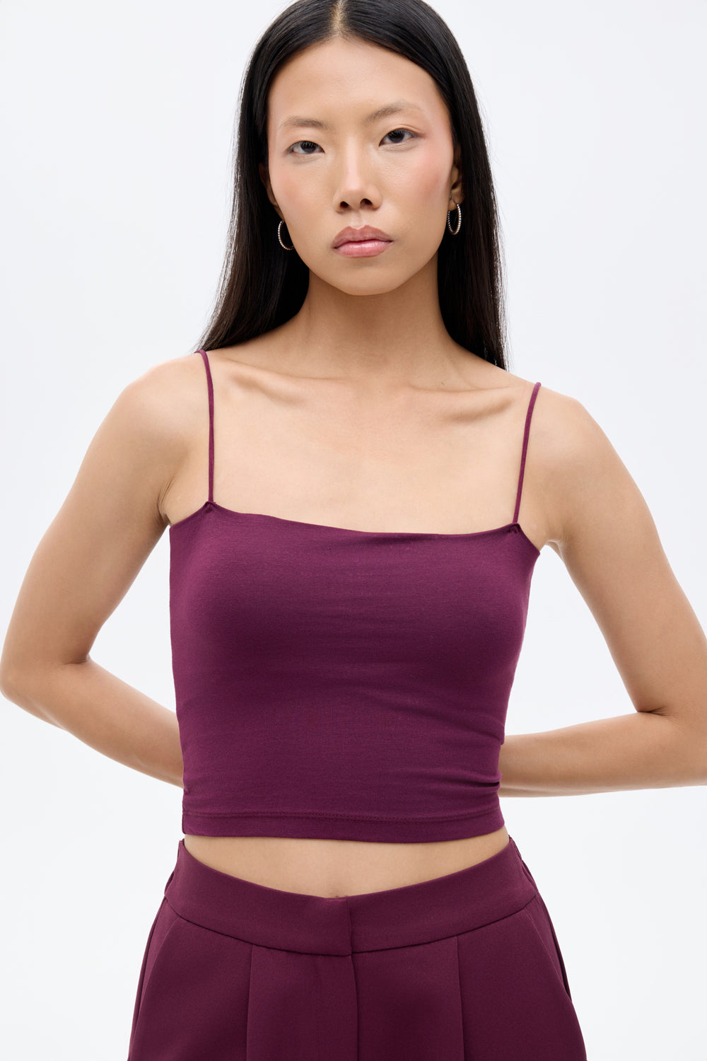 Modal Askılı Crop Basic Atlet Bordo