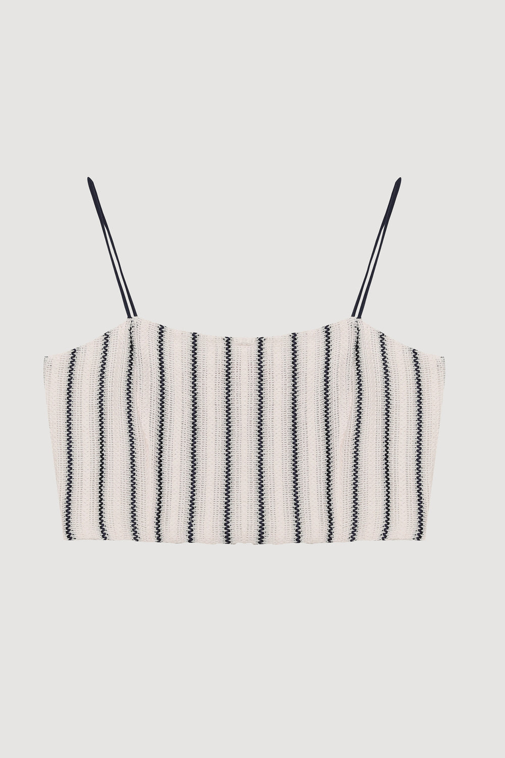 Çizgi Detaylı Askılı Crop Bluz Ekru