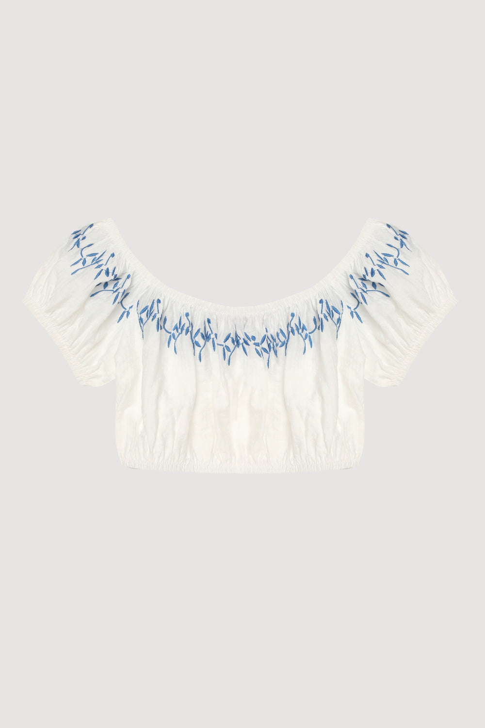 Nakış Detaylı Balon Kol Crop Bluz Ekru