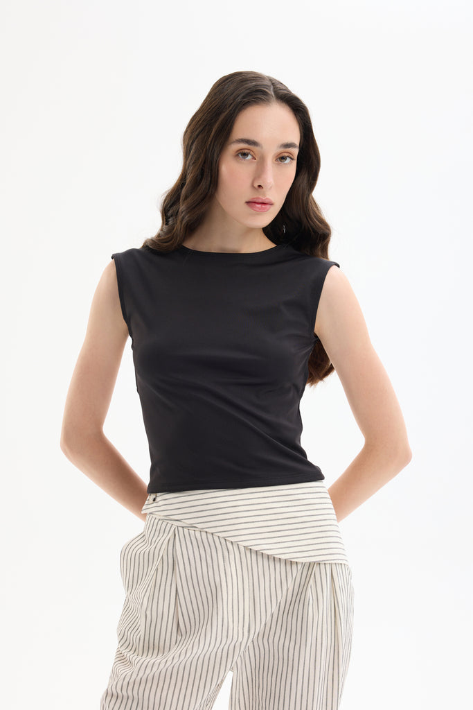 Sırt Dekolteli Basic Bluz Siyah