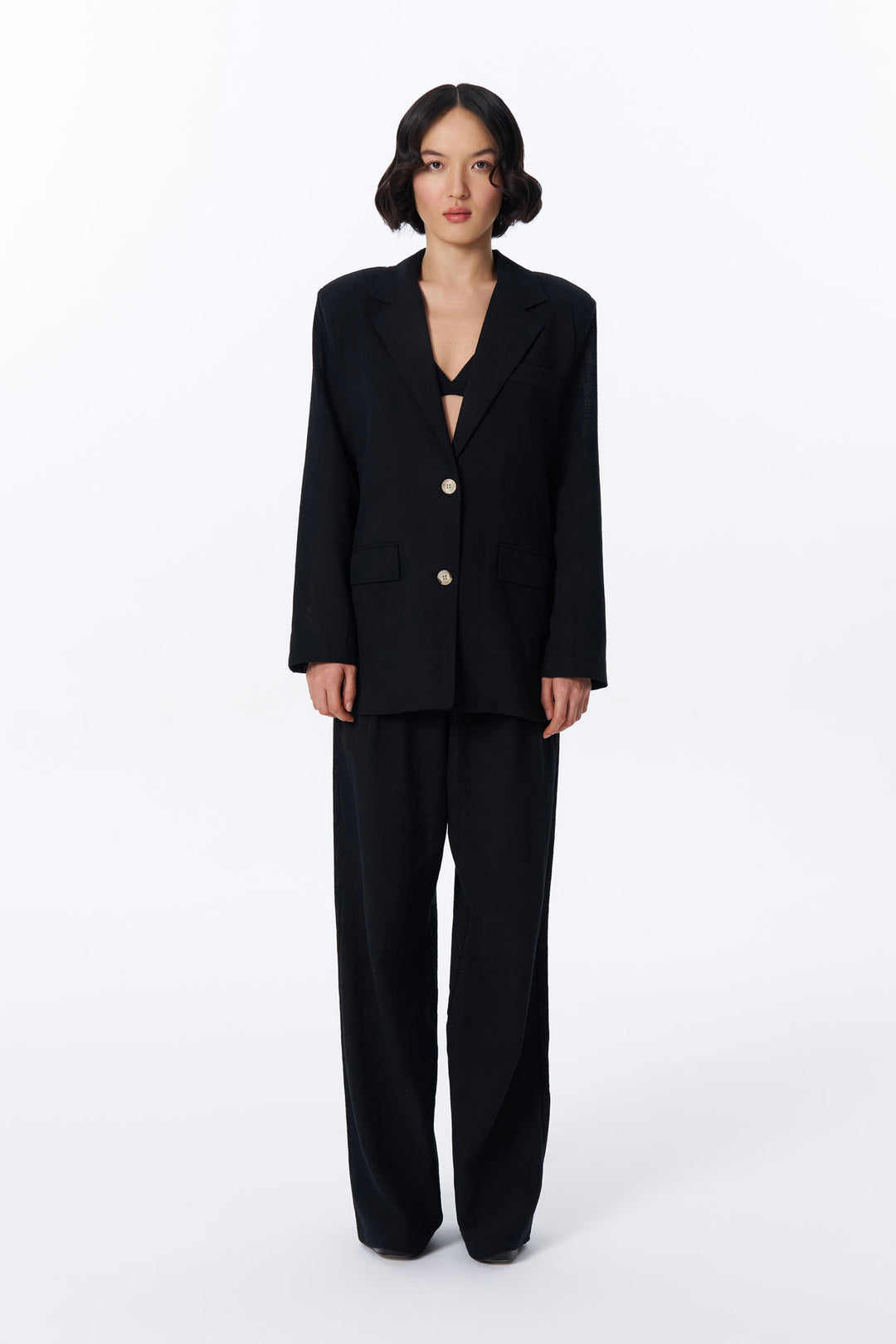 Kol Düğme Aksesuarlı İnce Çizgili Blazer Ceket Siyah