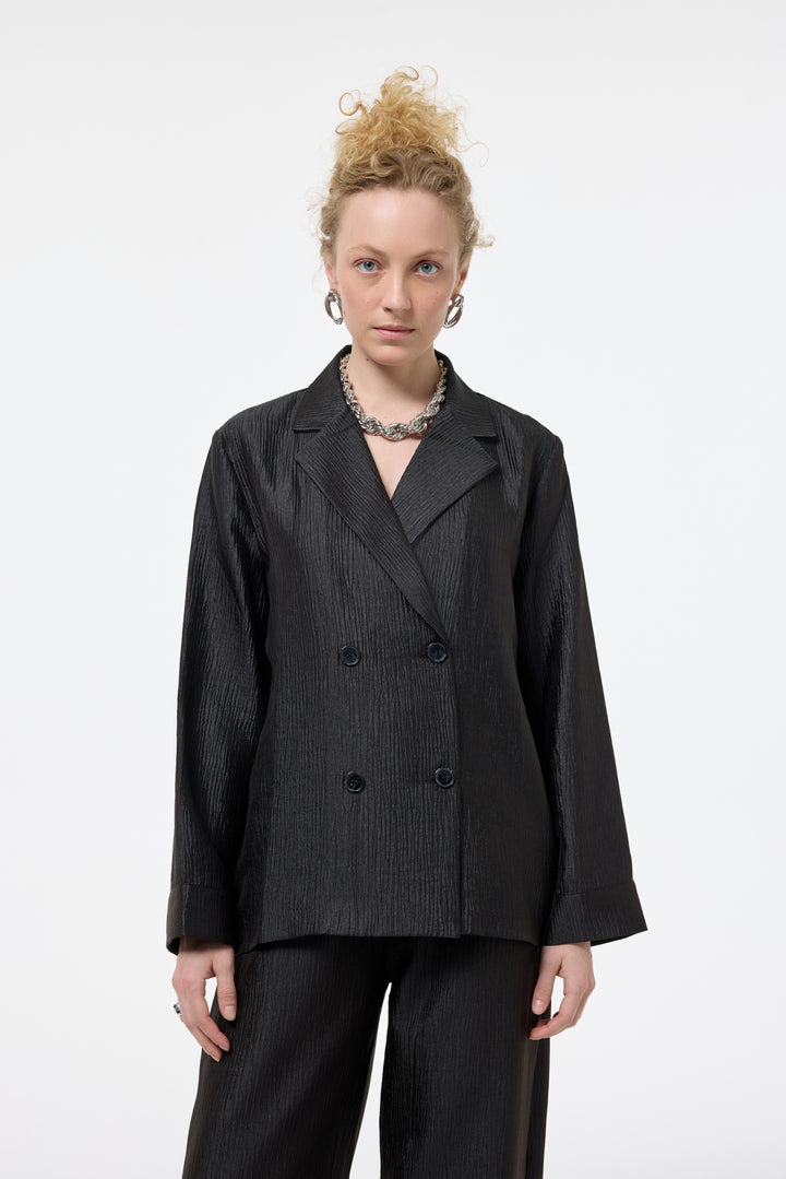 Dokulu Oversize Blazer Ceket Siyah