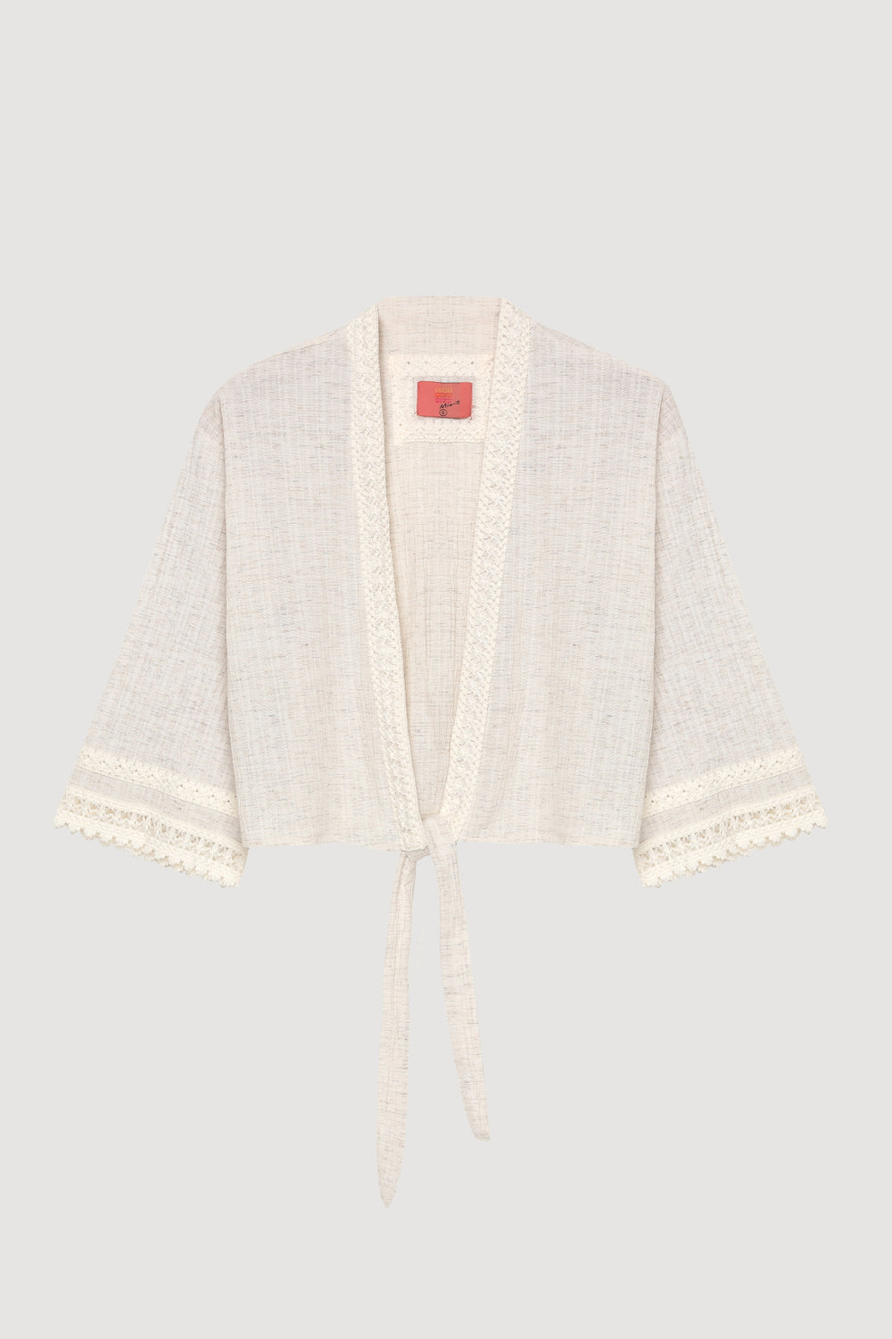 Şerit Dantelli Bağlamalı Kimono Naturel