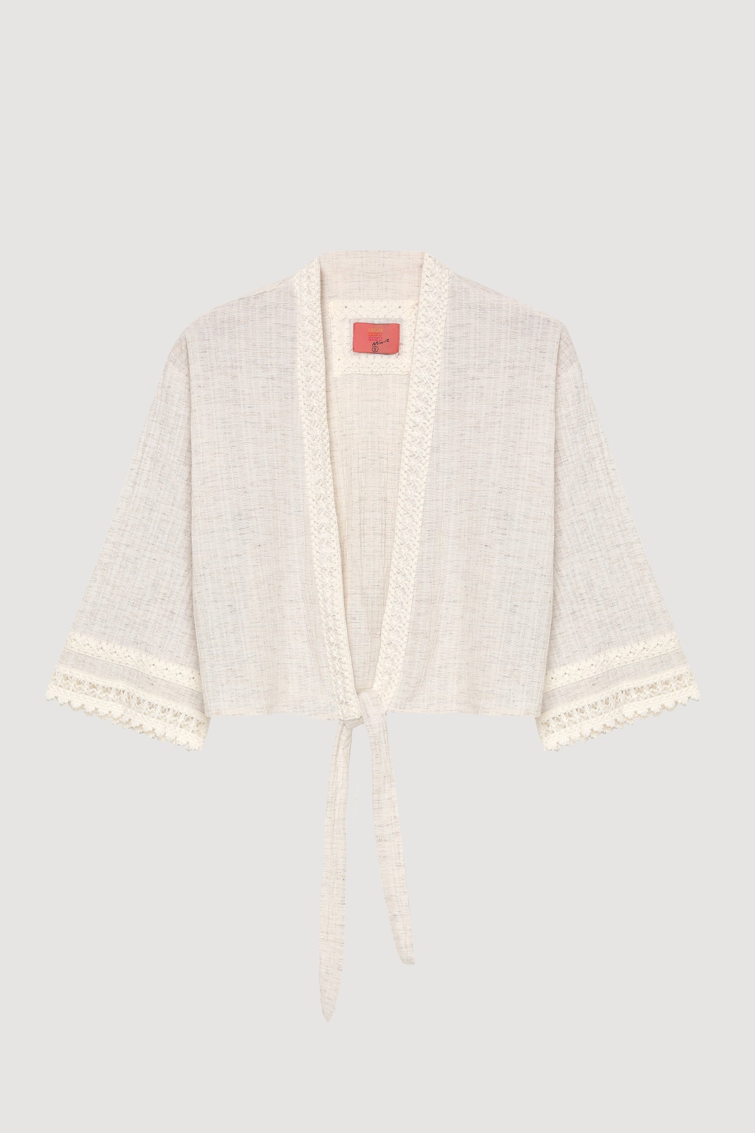 Şerit Dantelli Bağlamalı Kimono Naturel