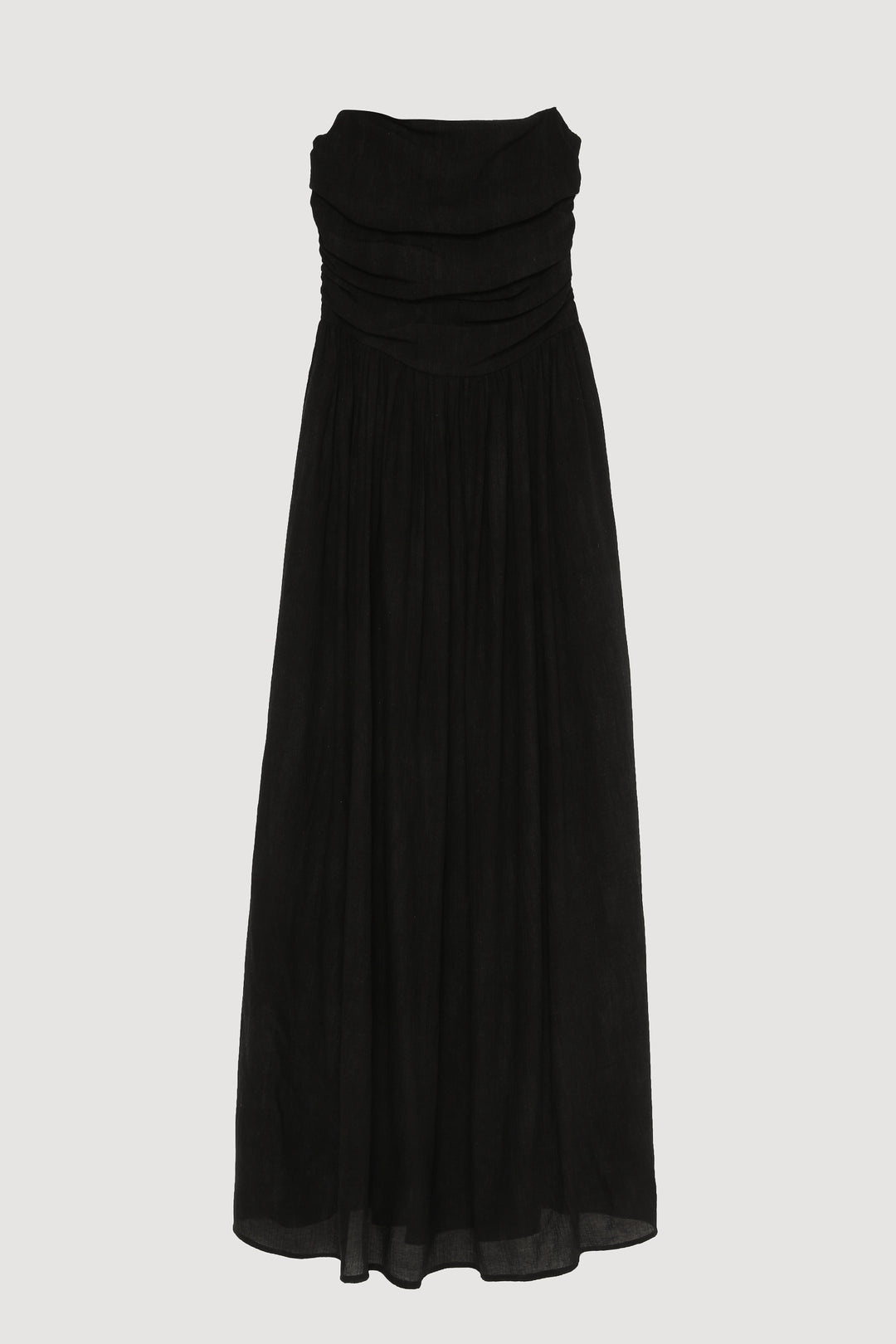 Drape Detaylı Pileli Straplez Midi Elbise Siyah