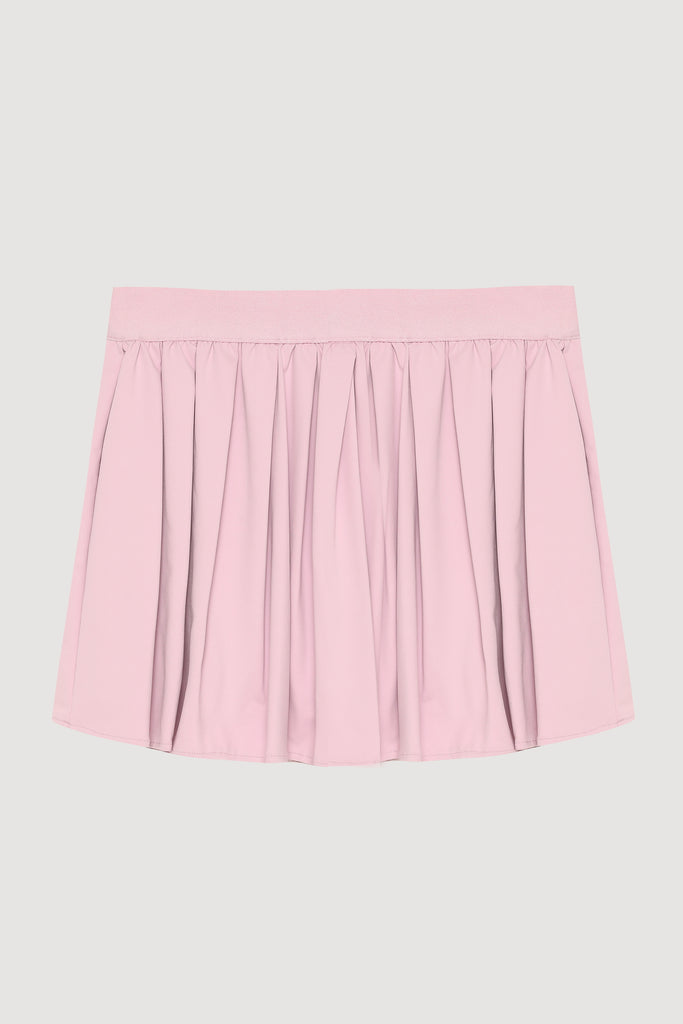 İçi Şortlu Beli Lastikli Pileli Mini Etek Pembe