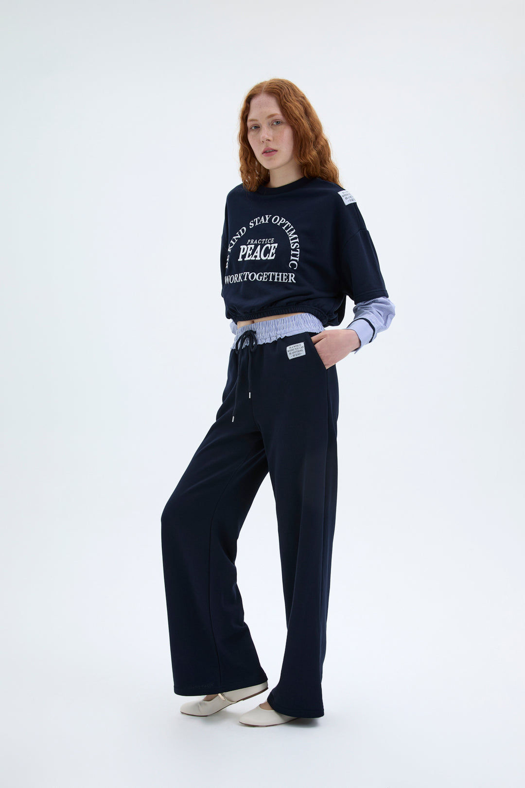 Çizgili Boxer Bel Detaylı Etiketli Pantolon Lacivert