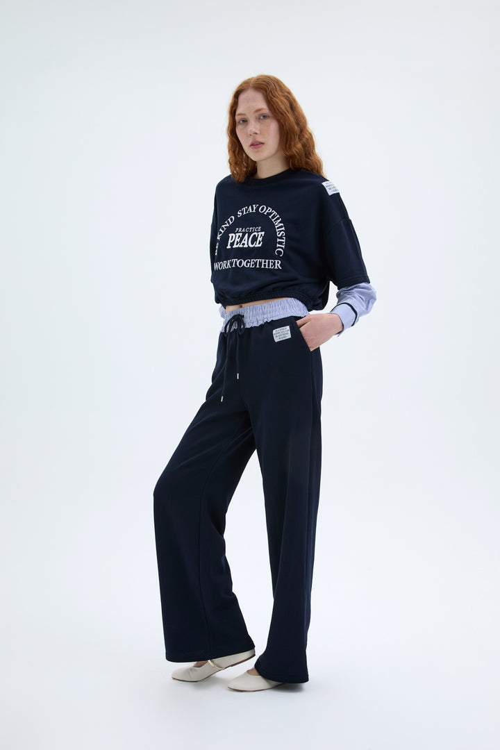 Çizgili Boxer Bel Detaylı Etiketli Pantolon Lacivert