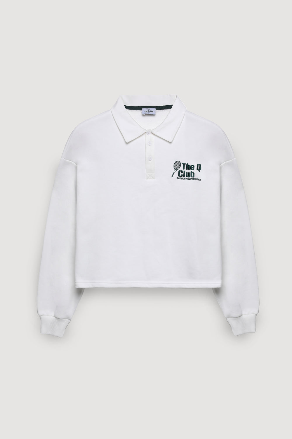 Polo Yaka Nakış Baskılı Sweatshirt Ekru