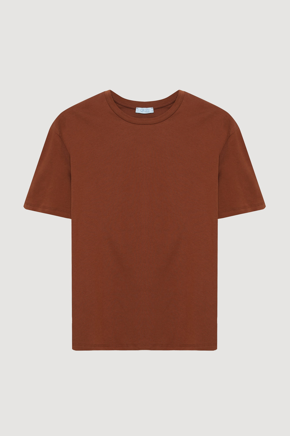 Bisiklet Yaka Oversize Basic Tişört Kahverengi