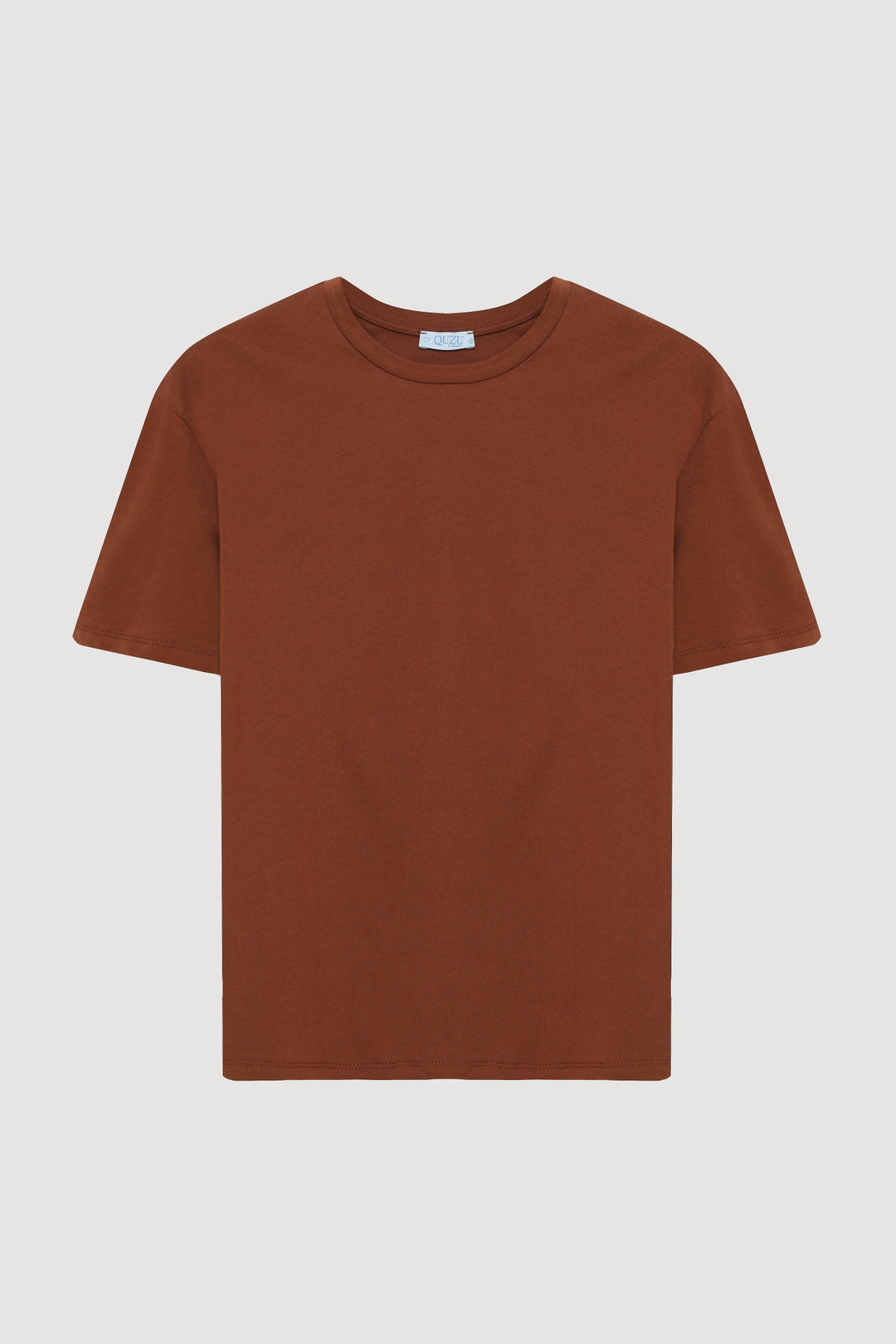 Bisiklet Yaka Oversize Basic Tişört Kahverengi