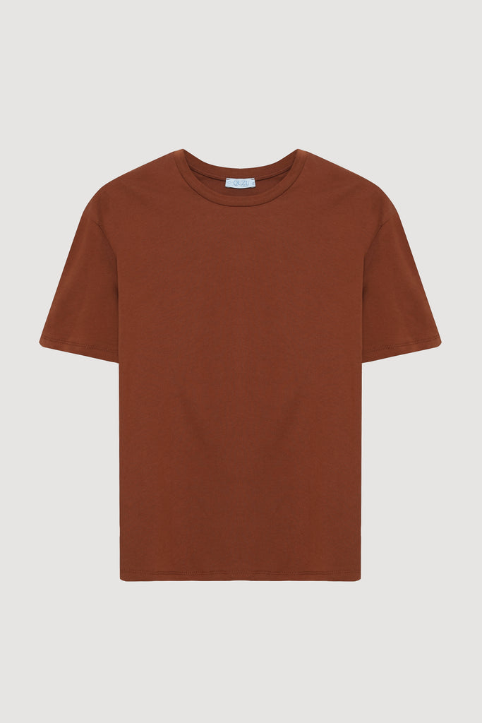 Bisiklet Yaka Oversize Basic Tişört Kahverengi