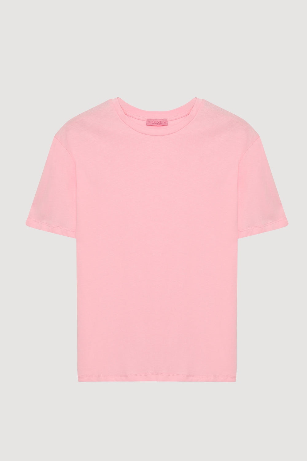 Bisiklet Yaka Oversize Basic Tişört Pembe