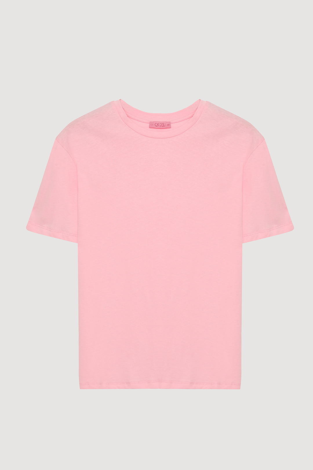 Bisiklet Yaka Oversize Basic Tişört Pembe