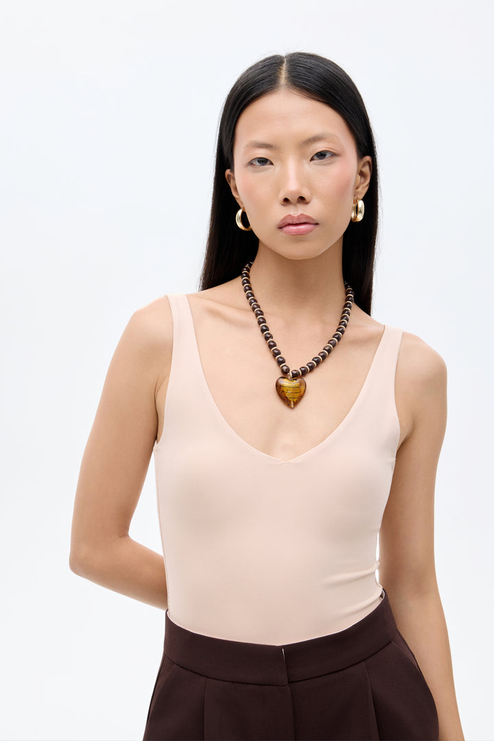 V Yaka Basic Bodysuit Bej