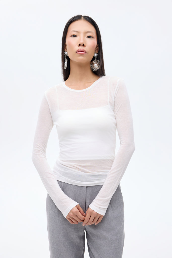 Bisiklet Yaka Basic Bluz Ekru