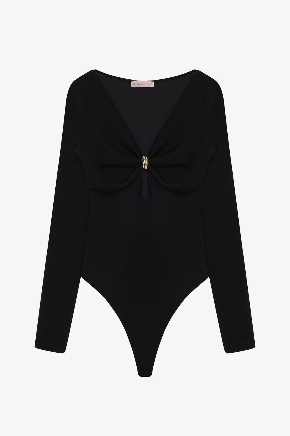 Halka Aksesuarlı Uzun Kollu Bodysuit Siyah