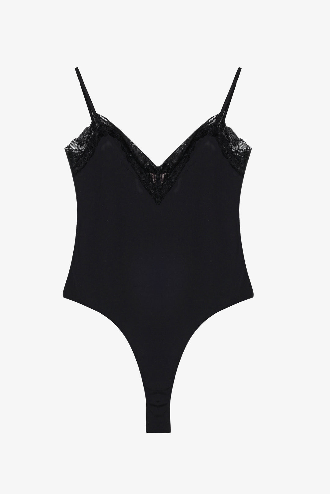 Dantel Yaka Askılı Bodysuit Siyah