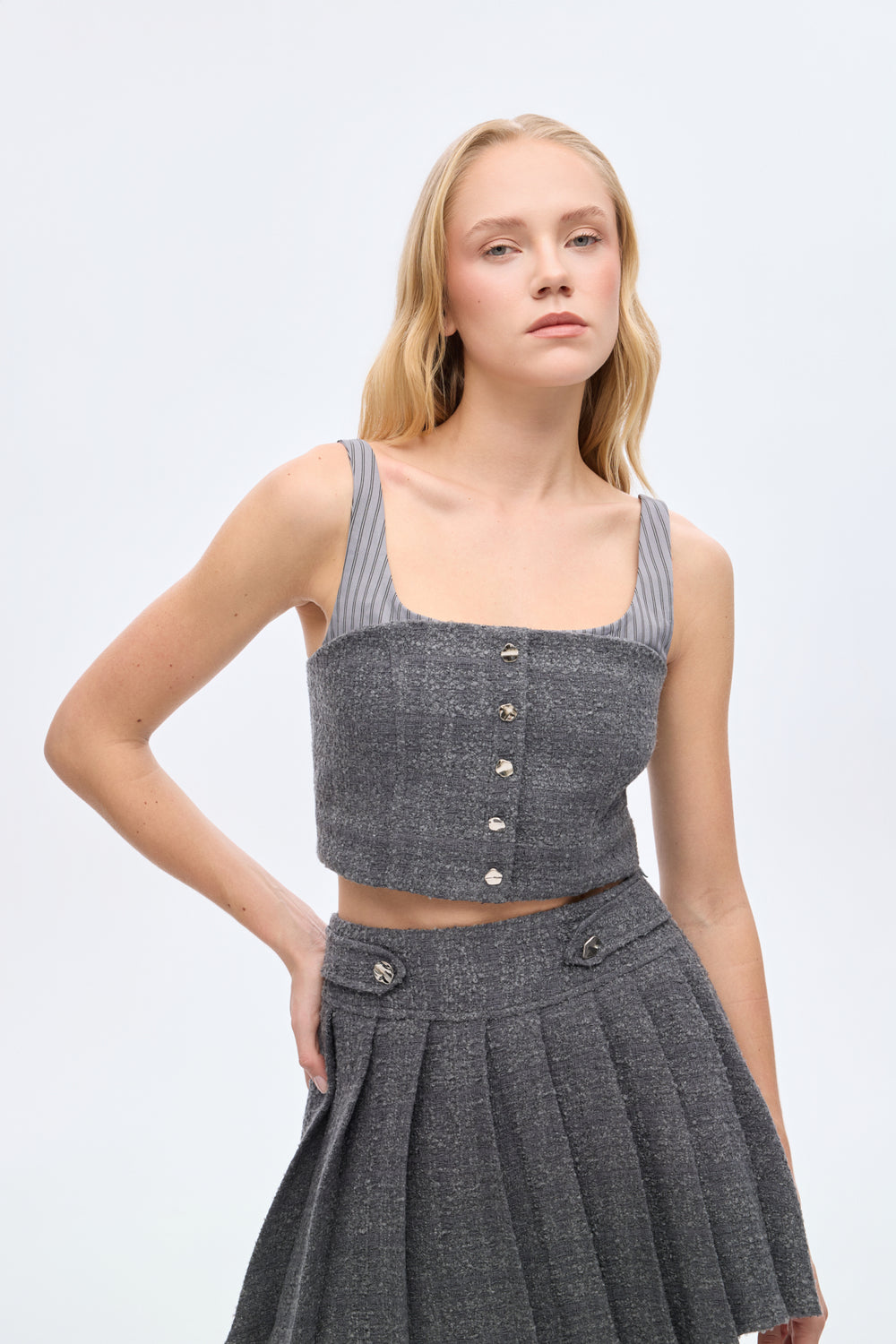 Askı Garnili Tüvit Büstiyer Bluz Antrasit