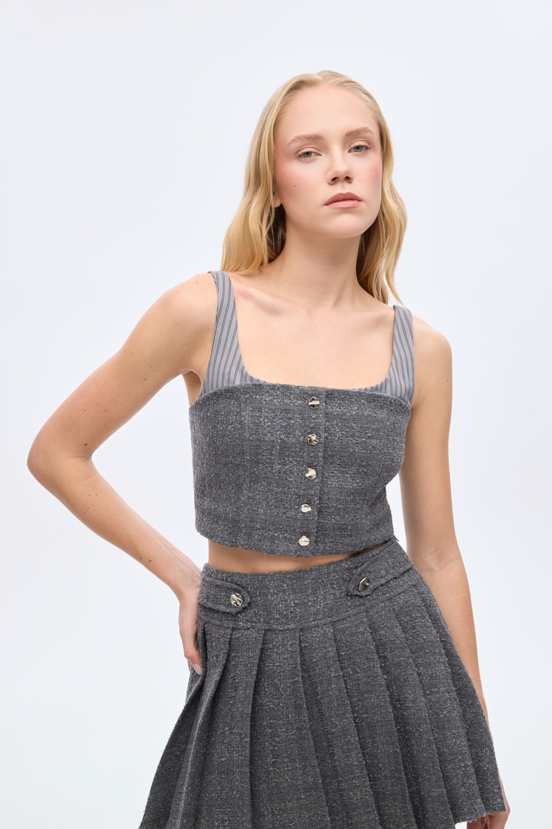 Askı Garnili Tüvit Büstiyer Bluz Antrasit