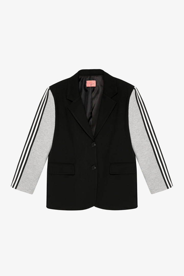 Şerit Detaylı Garnili Oversize Blazer Ceket Siyah