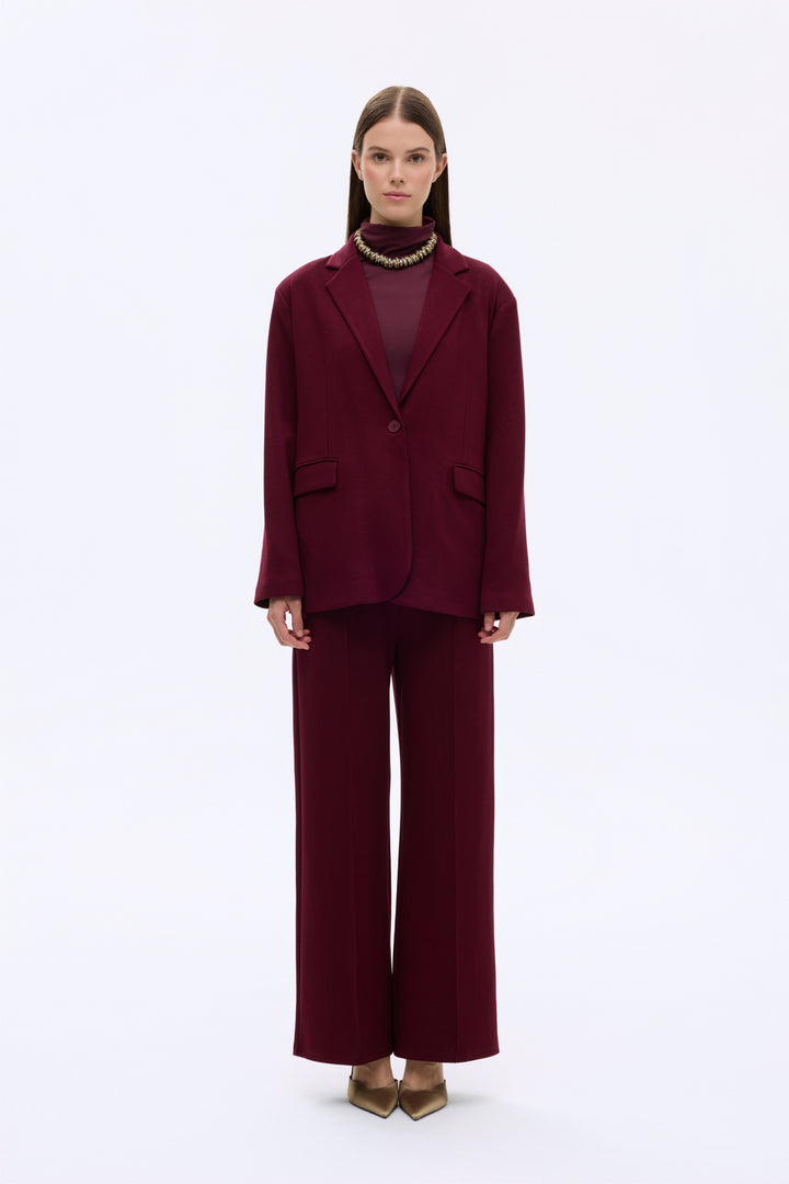 Tek Düğmeli Yumuşak Dokulu Oversize Blazer Ceket Vişne