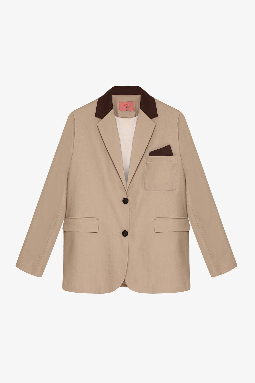 Kontrast Yaka Mendil Garnili Oversize Blazer Ceket Bej