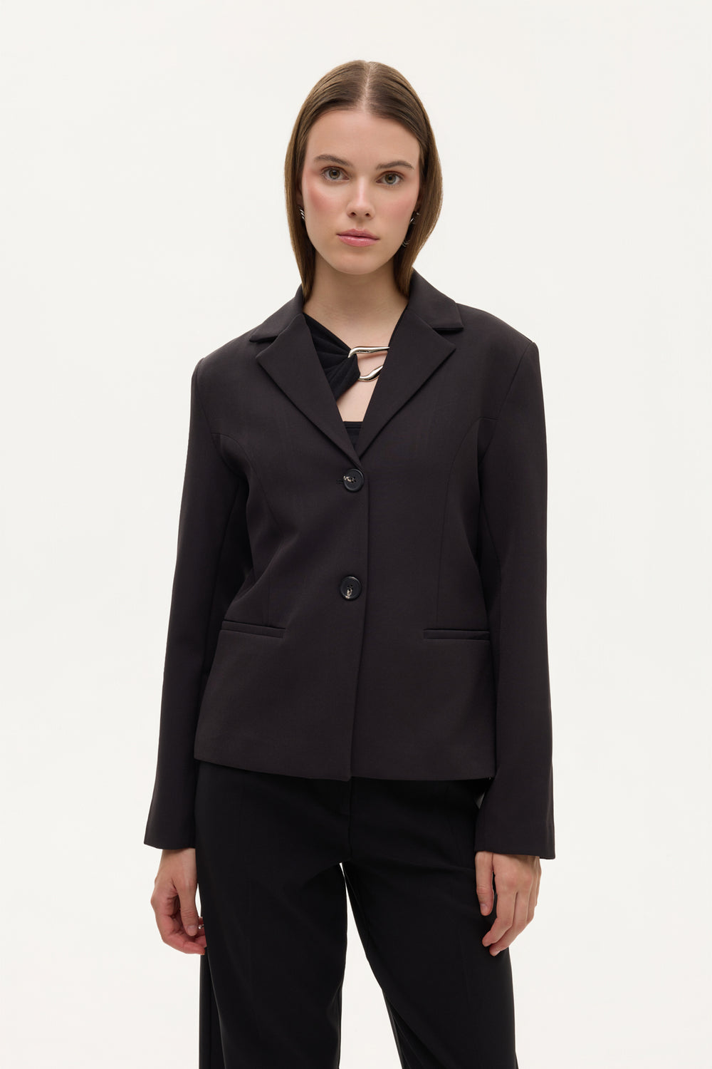 Çift Düğmeli Dikiş Detaylı Blazer Ceket Siyah