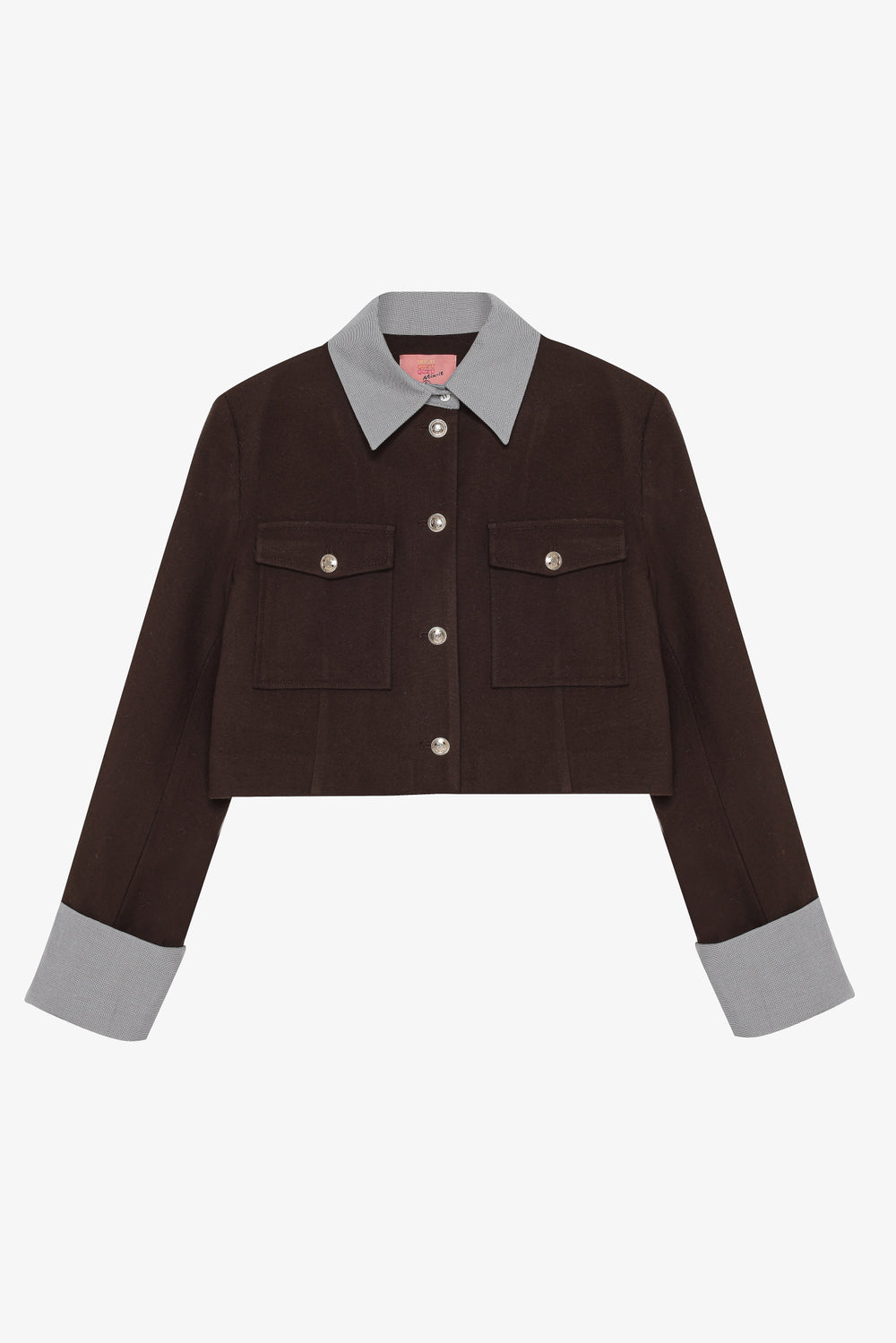 Yaka ve Manşet Garnili Kısa Ceket Kahverengi