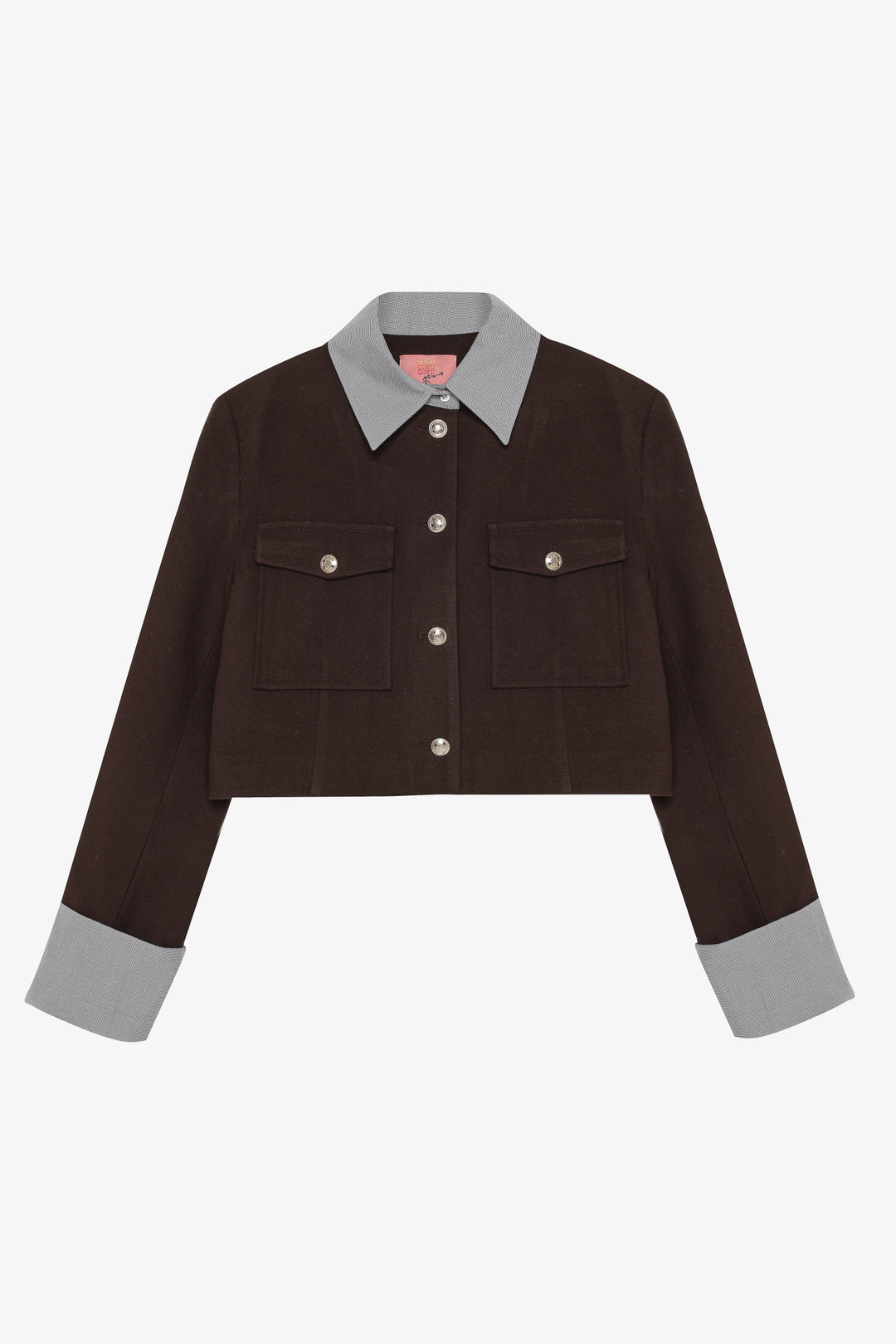 Yaka ve Manşet Garnili Kısa Ceket Kahverengi