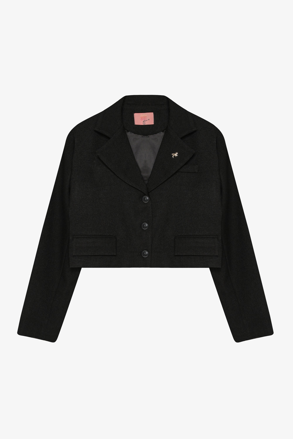 Broş Aksesuarlı Düğmeli Crop Blazer Ceket Siyah