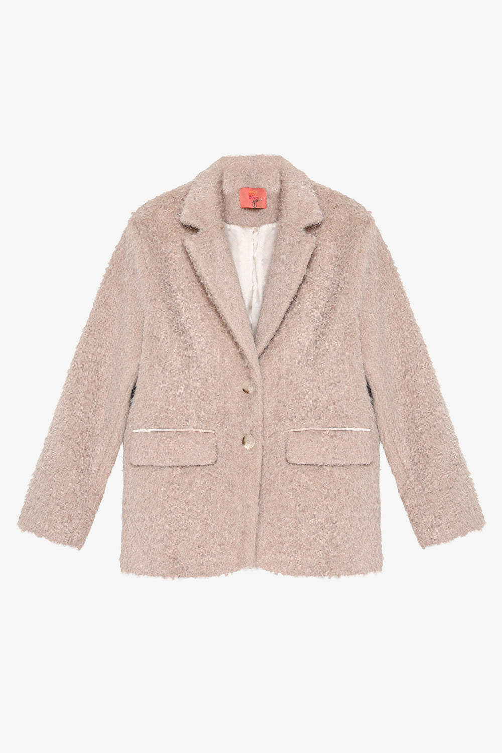 Tüylü Dokulu Oversize Blazer Ceket Bej