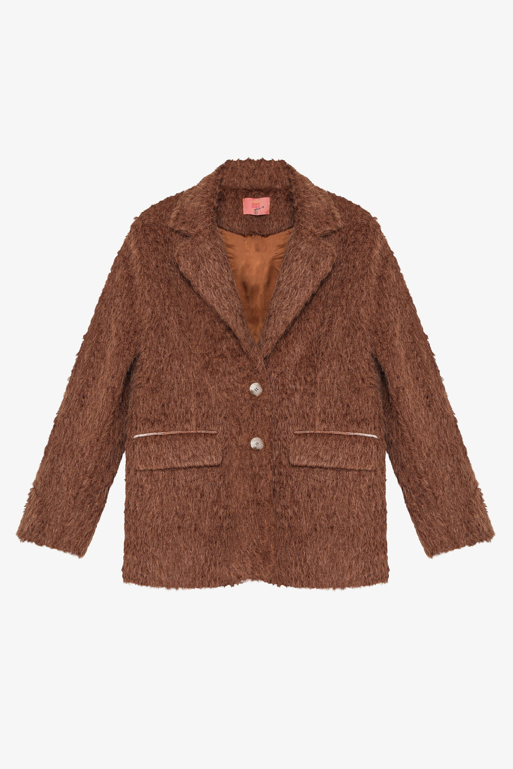 Tüylü Dokulu Oversize Blazer Ceket Kahverengi