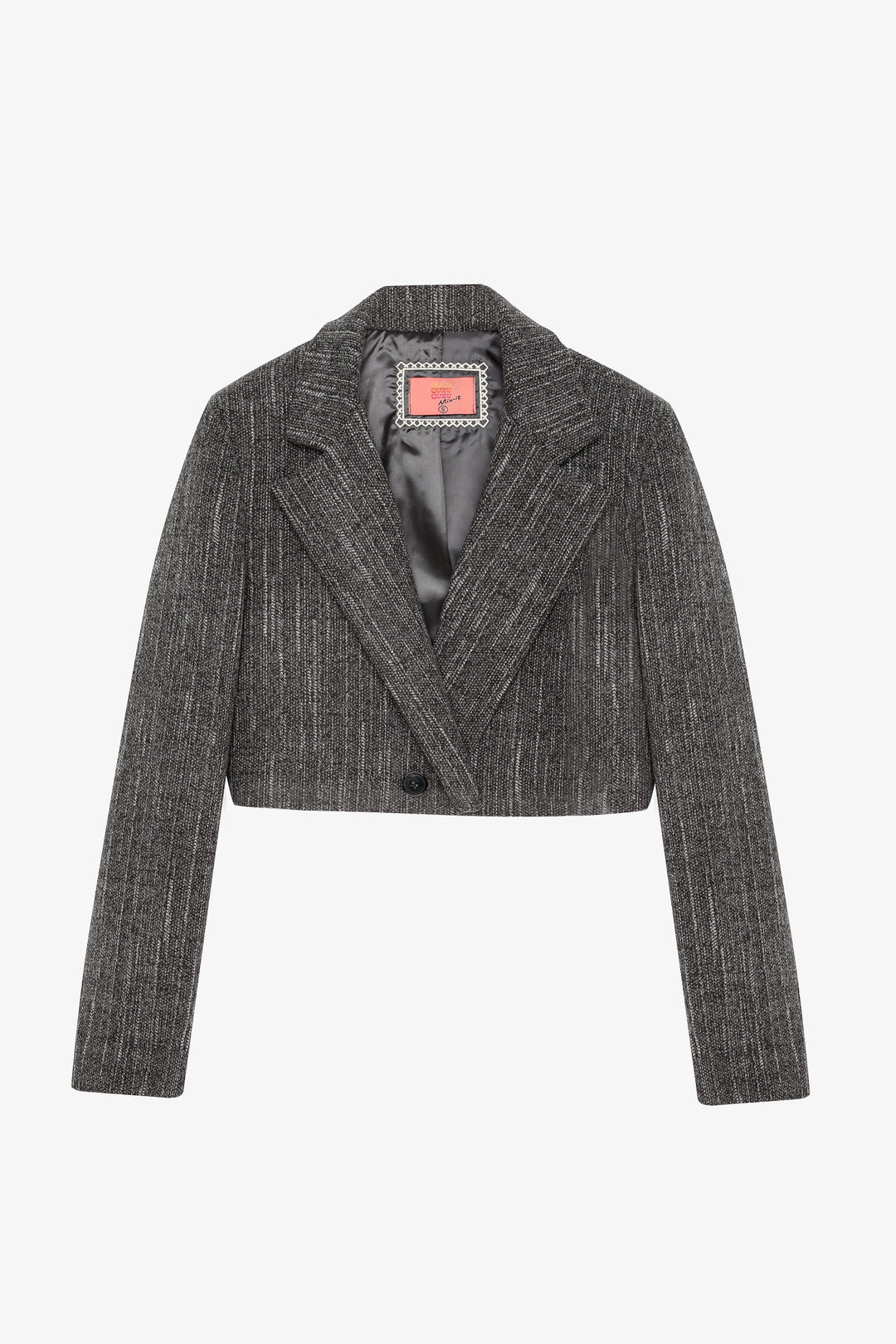 Kruvaze Yaka Kaşe Crop Blazer Ceket Antrasit
