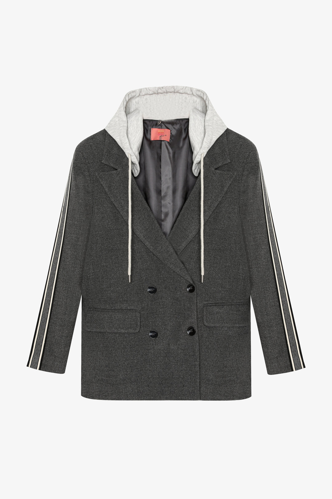 Kapüşonlu Şeritli Oversize Blazer Ceket Koyu Gri