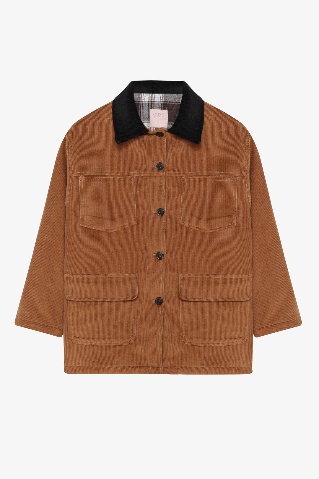 Kontrast Yaka Cepli Oversize Kadife Ceket Kahverengi