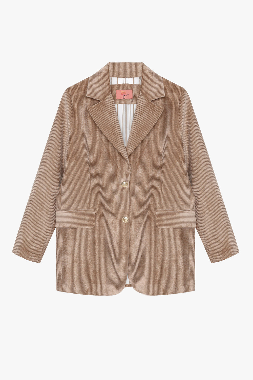 Broş Aksesuarlı Kadife Blazer Ceket Camel