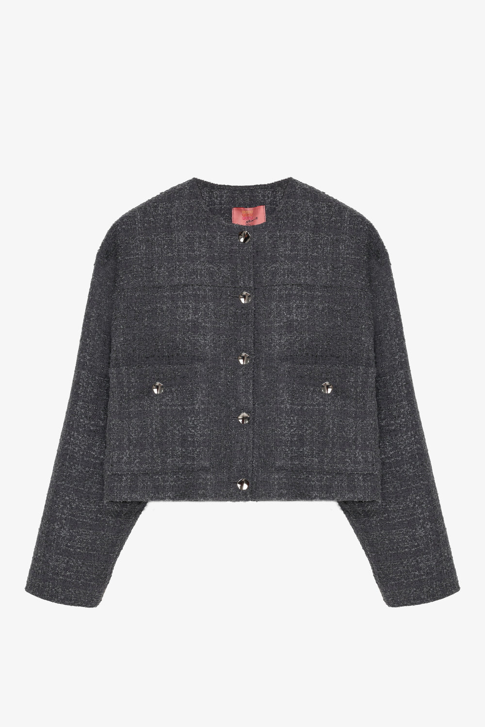 Yuvarlak Yaka Cepli Tüvit Ceket Antrasit